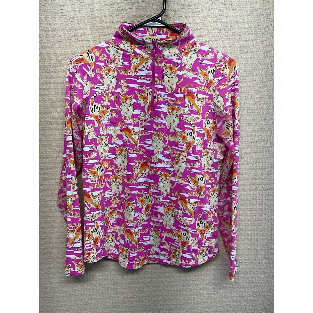 IBKUL Mock Neck Long Sleeve‎ Zip Top Shirt UPF 50 Sammy Pink Kitty Cat Animal XS